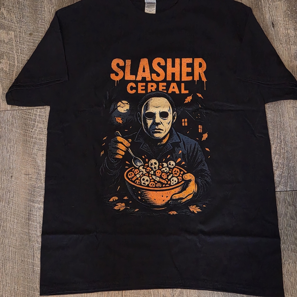 Slasher Cereal Graphic Tee Micheal Myers - Black and Orange